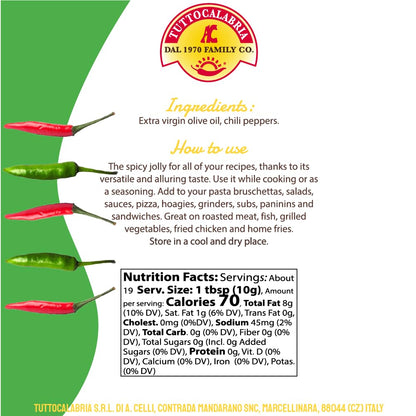TuttoCalabria Chili Pepper Infused Extra Virgin Olive Oil – 6.76 oz (200 ml)