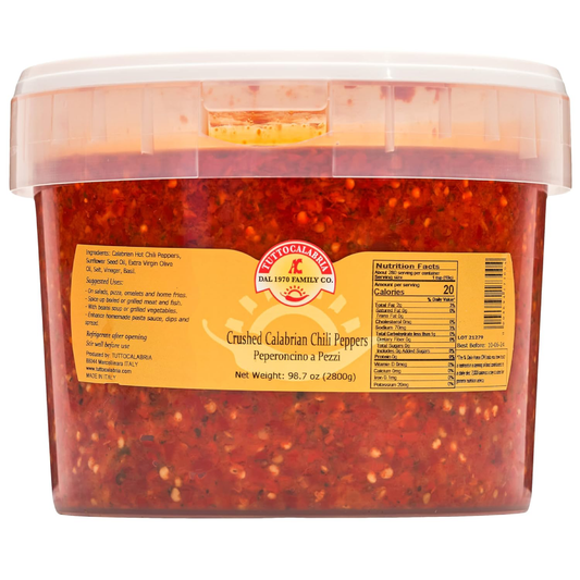 TuttoCalabria Crushed Calabrian Chili Peppers – 98.7 oz (2.8 kg) Tub