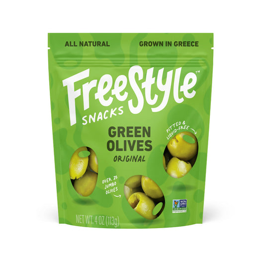 Freestyle Snacks Green Olives Plain Original - 6 bags x 4oz