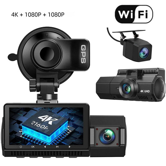 New 4K HD Dash Cam with WiFi, GPS, and 3 Cameras