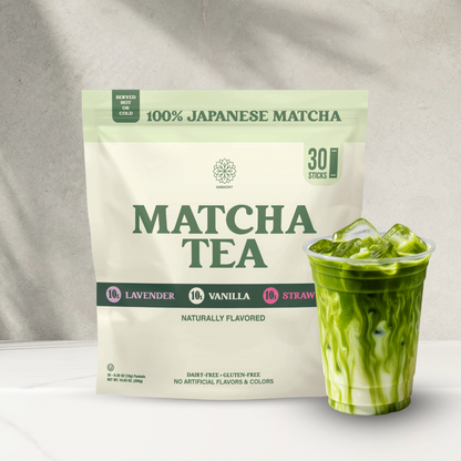 Matcha Combo Variety Pack – Lavender, Strawberry & Vanilla – Premium Shade-Grown Japanese Matcha, Sweetened with Organic Sugar, 30 Single Stick Packs