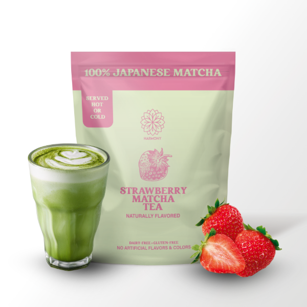 Harmony Matcha Strawberry – Premium Shade-Grown Japanese Matcha, Sweetened with Organic Sugar (10 Stick Packs)