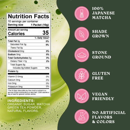 Harmony Matcha Strawberry – Premium Shade-Grown Japanese Matcha, Sweetened with Organic Sugar (10 Stick Packs)