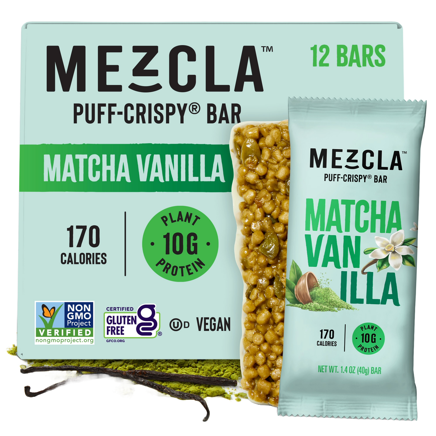 Mezcla Matcha Vanilla Bars - 12 bars x 1.4 oz case