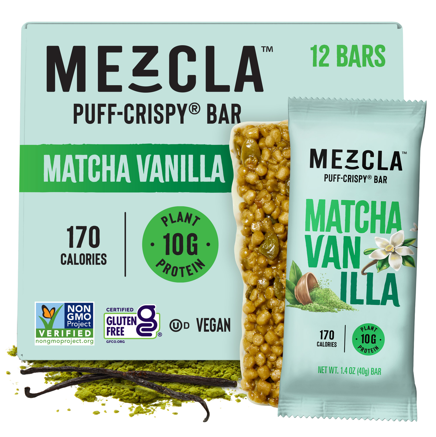 Mezcla Matcha Vanilla Bars - 12 bars x 1.4 oz case
