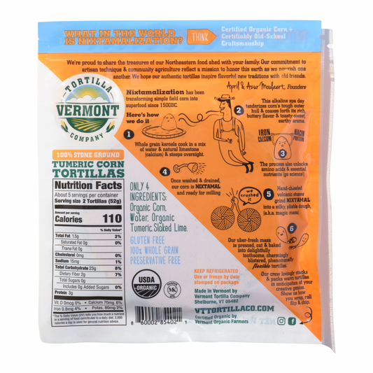 Vermont Tortilla Company 6" Organic Turmeric Heirloom Corn Tortillas - 8 bags x 10 tortillas