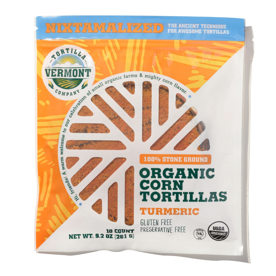 Vermont Tortilla Company 6" Organic Turmeric Heirloom Corn Tortillas - 8 bags x 10 tortillas