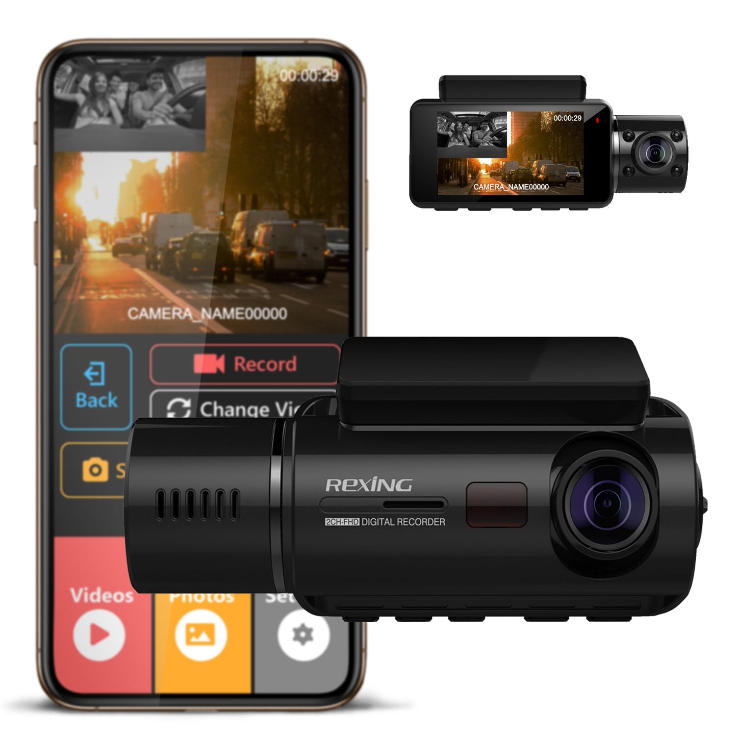 Rexing V3C Dual Camera Front and Inside Cabin Full HD 1080p Dash Cam with WiFi