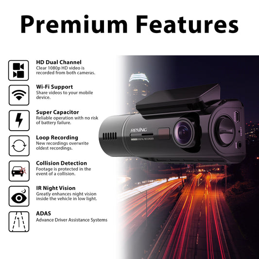 Rexing V3C Dual Camera Front and Inside Cabin Full HD 1080p Dash Cam with WiFi