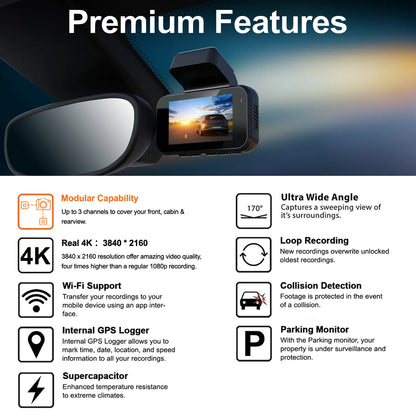 Rexing V5 Bundle Dash Cam 3-Channel Premium 4K with Wi-Fi and GPS