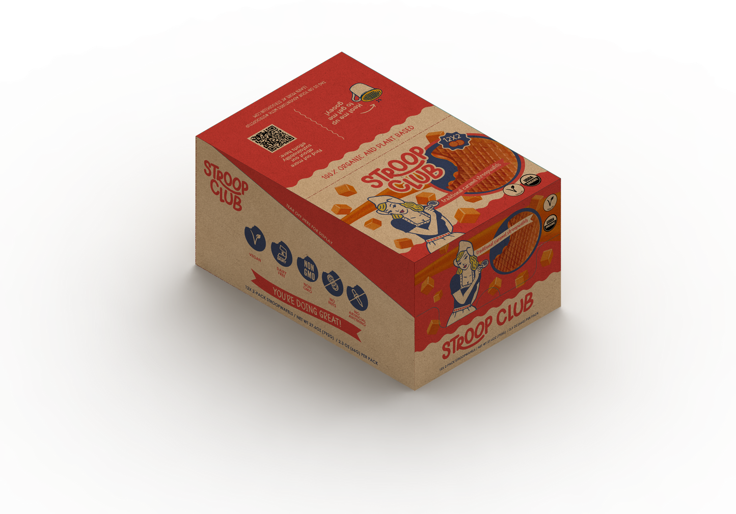 Stroop Club Traditional Caramel Plant Based and Organic Stroopwafels Box - 12 packs x 2-pack case