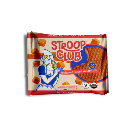 Stroop Club Traditional Caramel Plant Based and Organic Stroopwafels Box - 12 packs x 2-pack case