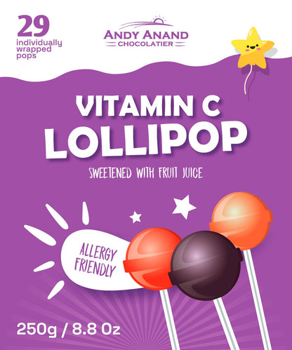 Andy Anand Vitamin C Low Calorie Lollipops,Fruit Flavors, 8.8 oz - Kids Vitamin C Pops, Kids Love Them! Sweetened with real fruit Juice