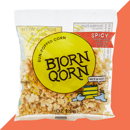 Bjorn Qorn Spicy Popcorn Bags - 15-Pack x 1oz Bag case
