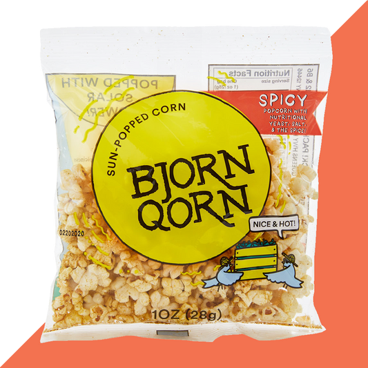 Bjorn Qorn Spicy Popcorn Bags - 15-Pack x 1oz Bag case