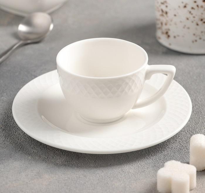 Wilmax Porcelain White 3 Oz | 90 Ml Coffee Cup & Saucer Set Of 6 In Gift Box