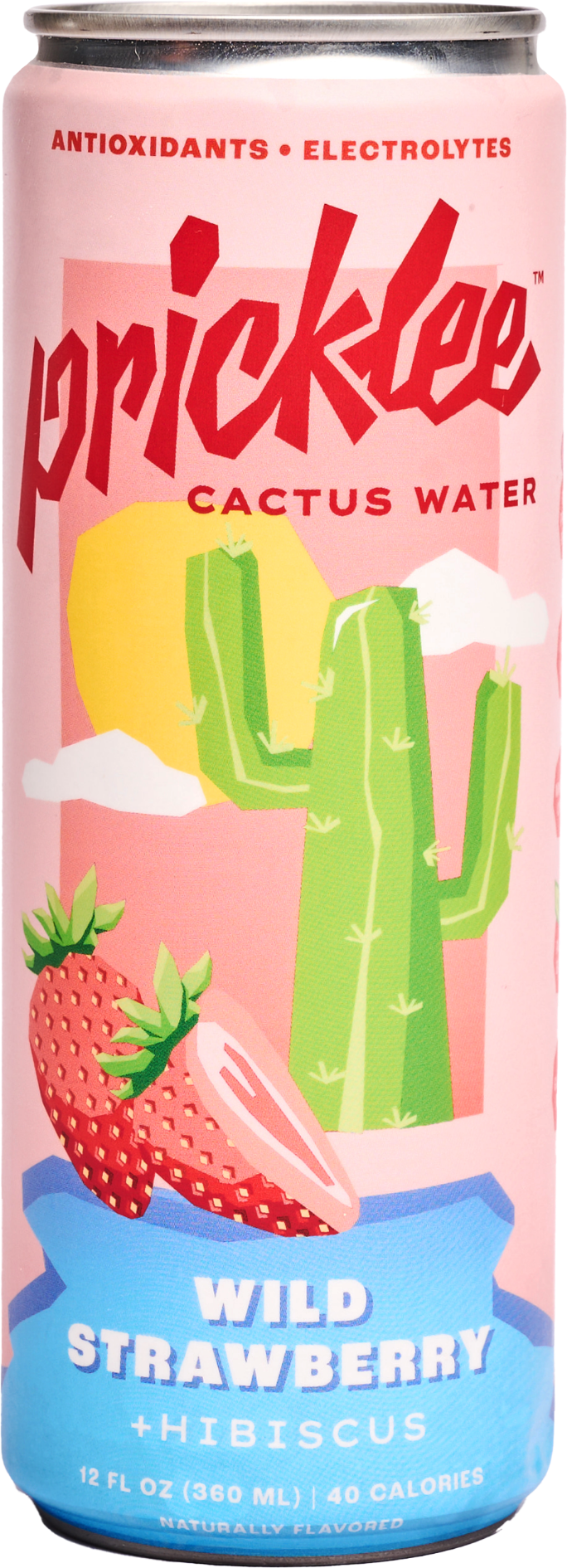 Pricklee Strawberry Hibiscus Cactus Water Can - 12 Cans x 12 oz case