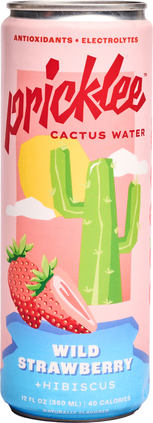Pricklee Strawberry Hibiscus Cactus Water Can - 12 Cans x 12 oz case