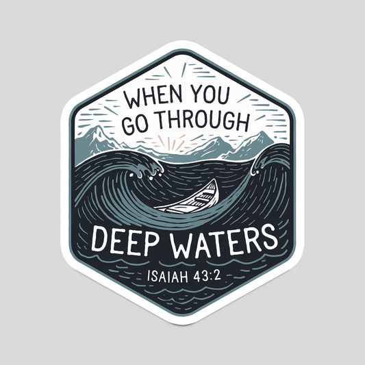 When You Go Through Deep Waters" Isaiah 43:2 Christian Sticker