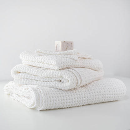 Linen Tales White Linen & Cotton Honeycomb Waffle Towel