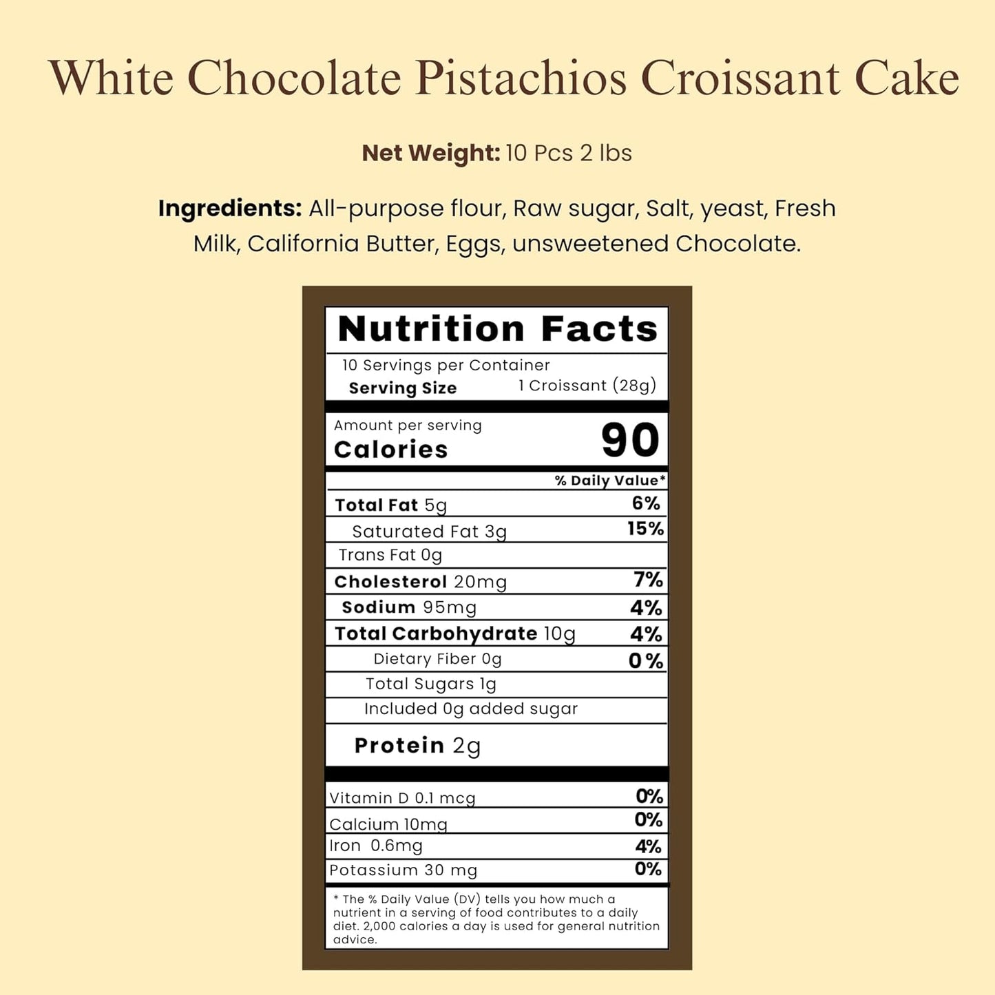 Andy Anand White Chocolate Pistachio Croissant Cake, 10 pc, 2 lb – Hand-Rolled French Butter Croissants, Gourmet Birthday Gift Box