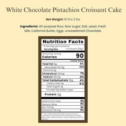 Andy Anand White Chocolate Pistachio Croissant Cake, 10 pc, 2 lb – Hand-Rolled French Butter Croissants, Gourmet Birthday Gift Box