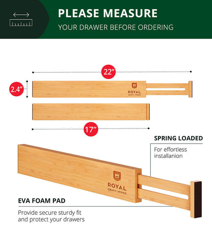 Royal Craft Wood Expandable Drawer Dividers Set of 4 Natural Color