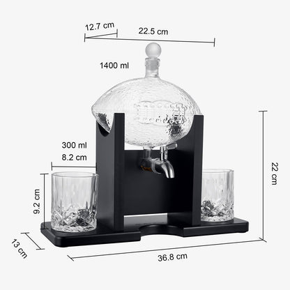 Football Decanter Set with 2 Whiskey & Wine Glasses | 1400mL