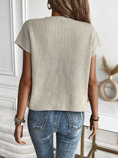 Casual Round Neck Short Sleeve Sweater