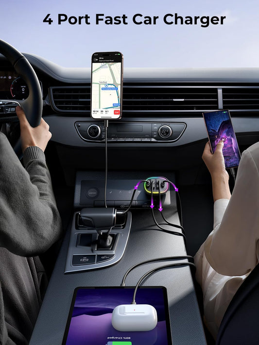 Car Charger USB C 90W 4-Port Car Phone Charger Compatible with Iphone 17/16/15/14/13/12 Pro Max plus [A Must for Family Travel] Super Fast Charging Cigarette Lighter Adapter Port