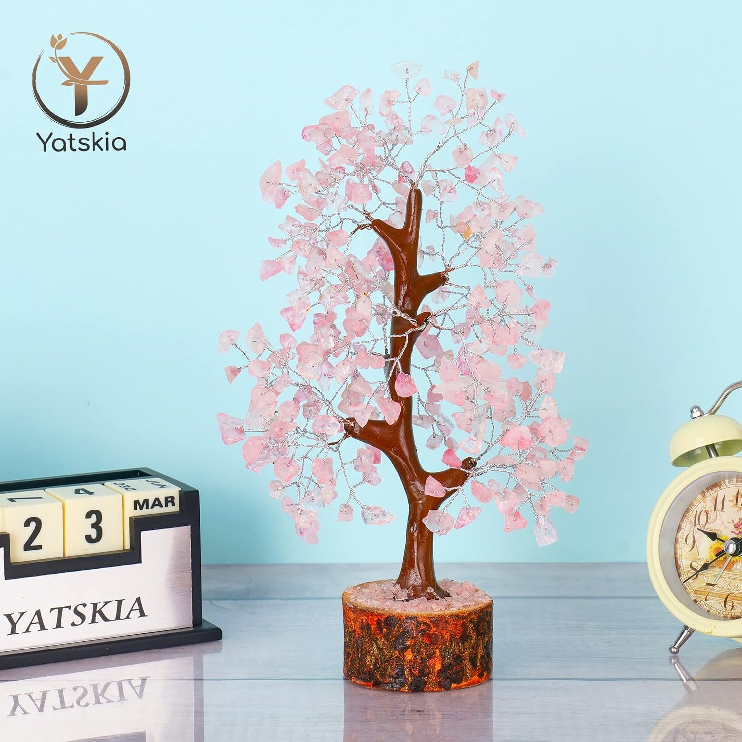 Rose Quartz Crystal Tree - Bonsai Tree of Life - Pink Room Decor - Desk Decorations for Women Office - Gemstones and Crystals - Stones and Crystals