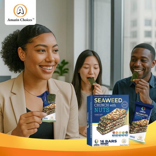 Amazin Choices Rong Biển Kẹp Hạt Cao Cấp 2 Hộp (32 Thanh) – Mua $39.98, Tặng Miễn Phí Bộ Quà Snack Việt ($20.97 Giá Trị): Xoài Cay Sấy Dẻo, Ổi Sấy Dẻo & Bánh Dừa Nướng