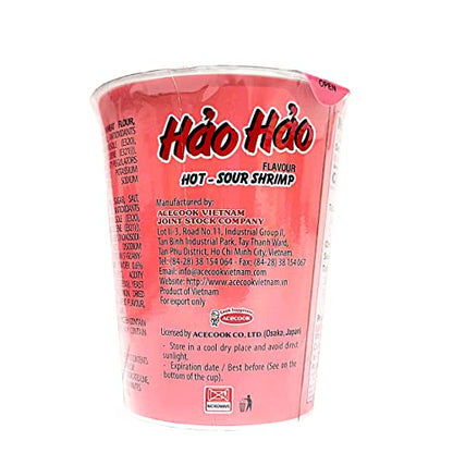 ACECOOK Hao Hao Instant Noodles Cups - Hot & Sour Shrimp Flavor 12 Cups X 2.29 OZ