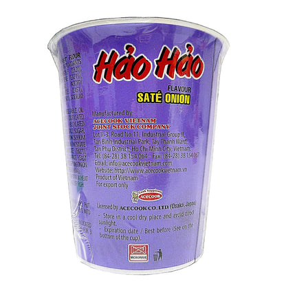 ACECOOK Hao Hao Instant Noodles Cups - Sate Onion Flavor, 12 Cups X 2.29 OZ