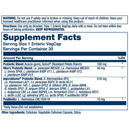 Solaray "Men'S" Mycrobiome Complete Mens Formula 3-In-1 Probiotic (Pre+Pro+Post)-50 Billion CFU Triple Action Formula for Colon Heart Health & Cholesterol Support 30 Vegcaps Supplement Supplement