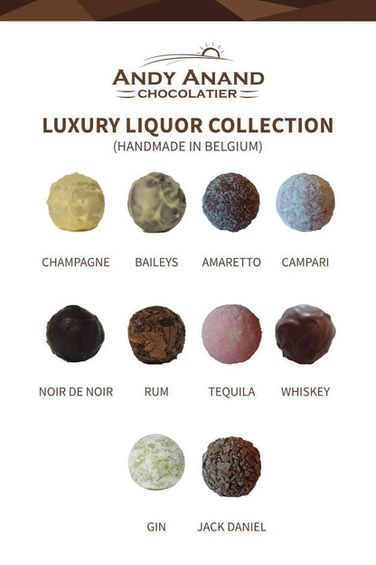 Andy Anand Belgian Chocolate Truffles – 16 Pc Rum, Irish Cream & Kahlua, Gift Box for Him, Perfect Occasion Treat, Made with 60% Chocolate (Cocoa Butter)