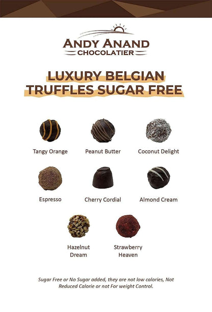 Andy Anand Sugar Free Belgian Chocolate Truffles – 16 Pc Luxury Assorted Flavors, 60% Cocoa Butter
