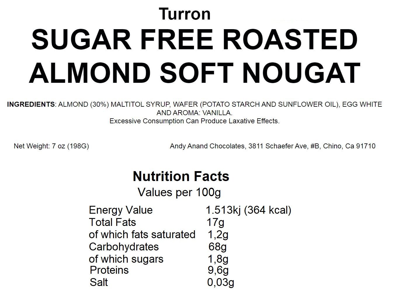 Andy Anand 36 Bite-Size Sugar Free Almond Nougat with roasted Almond Soft Nougat Candy Brittle, Traditional European Turron - A Delicious and Authentic Treat, Amazing Taste, 7 Oz