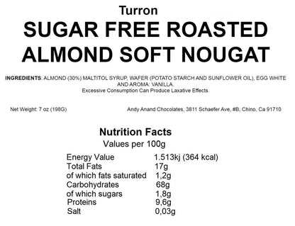 Andy Anand 36 Bite-Size Sugar Free Almond Nougat with roasted Almond Soft Nougat Candy Brittle, Traditional European Turron - A Delicious and Authentic Treat, Amazing Taste, 7 Oz