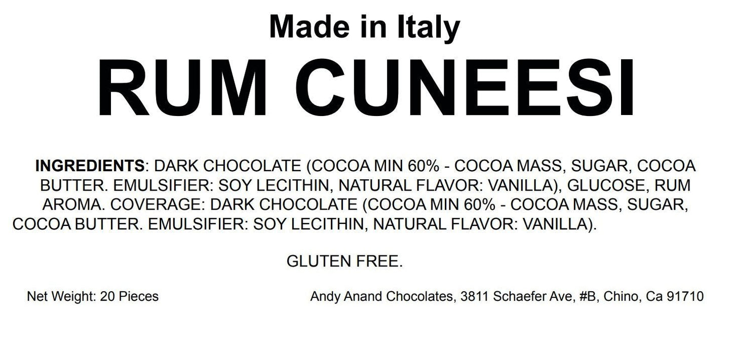 Andy Anand Dark Italian Rum Cuneesi Chocolate Truffles – 20 Pc Gift Box, Imported Gourmet Treats, 60% Cocoa Butter.