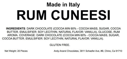 Andy Anand Dark Italian Rum Cuneesi Chocolate Truffles – 20 Pc Gift Box, Imported Gourmet Treats, 60% Cocoa Butter.