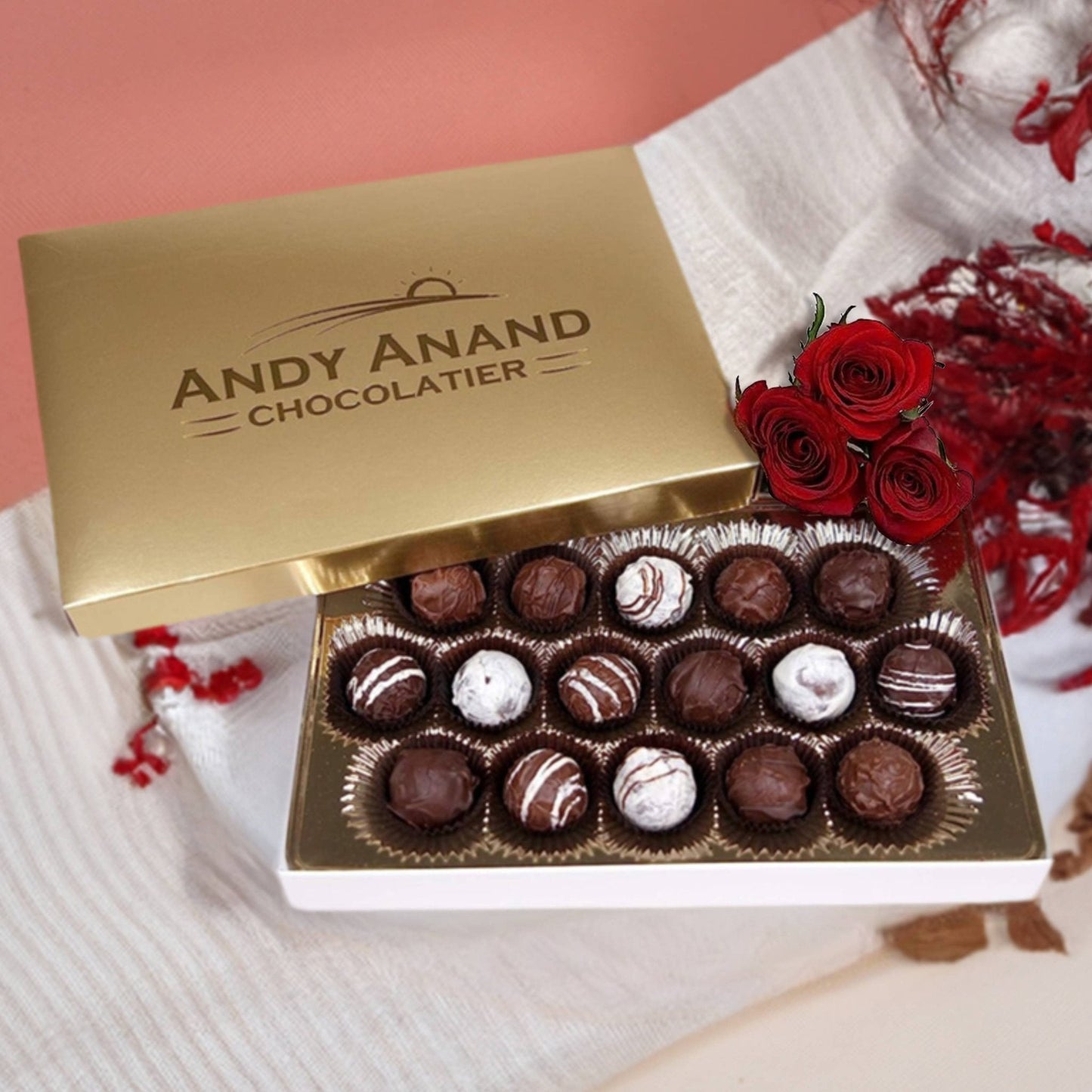 Andy Anand 24 Pc Rum, Irish Cream & Kahlua Belgian Chocolate Truffles Decadent Delicacies: Satisfy Your Cravings, Truffles Gift Box Ideas for Her - Perfect for Any Occasion