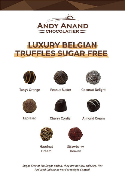 Andy Anand Sugar Free Belgian Chocolate Truffles Gift Box – 48 Pc Handcrafted, Gluten-Free, Diabetic-Friendly European Chocolate, 60% Chocolate (Cocoa Butter)