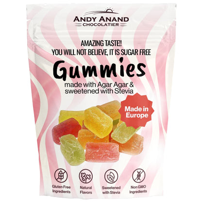 Andy Anand 30 Pc Sugar Free Gummies made with Agar Agar and sweetened with Stevia, Amazing-Delicious Assorted Flavors 7 Oz, Diabetic Friendly Gummies Candy (Shipped Free)