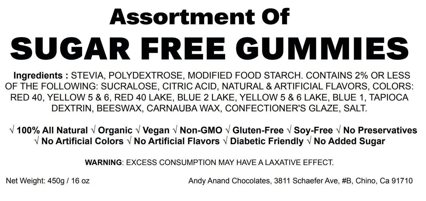 Andy Anand 30 Pc Sugar Free Gummies made with Agar Agar and sweetened with Stevia, Amazing-Delicious Assorted Flavors 7 Oz, Diabetic Friendly Gummies Candy (Shipped Free)