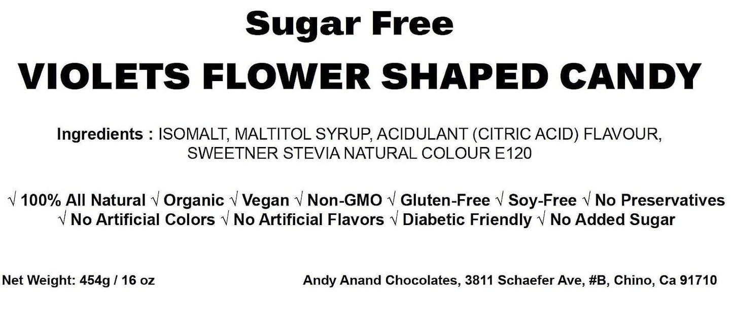 Andy Anand 150 Pc Sugar Free Violets, A Typical Old Candy Dragée Shaped Like A Flower Of Five Petals Made With The Essence Of Violet, Sugar Free Hard Candy - Made in Europe 3.5 Oz - 3 Pack (Shipped Free)