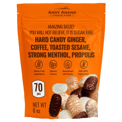 Andy Anand Sugar Free Hard Candy Variety Pack - Ginger, Coffee, Toasted Sesame, Menthol, Propolis - Stevia Sweetened - Gluten Free - | Perfect for Chocolate Lovers, Candy for Diabetics - (85 Ct 7 Oz)
