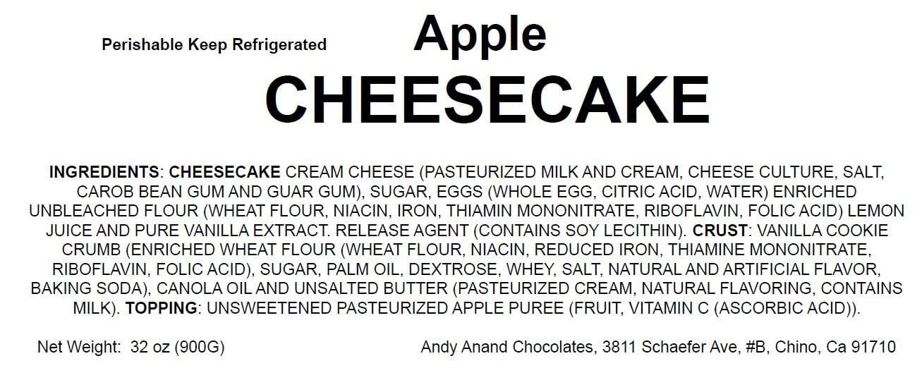 Andy Anand Apple Cheesecake 9" - Made in Traditional Way - Freshly Baked With Love Homemade Style, Cheesecake Near Me Bakery (2.6 lbs)