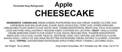 Andy Anand Apple Cheesecake, 9-Inch, 2.6 lb – Hand-Baked NY-Style, Real California Cream Cheese, No Preservatives, Birthday & Holiday Gift