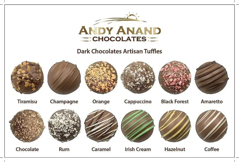 Andy Anand Artisan Dark Chocolate Truffles – 16 Pc Handmade Vegan Gourmet Chocolate Temptations, Perfect Gift Box for Anniversaries & Any Occasion, Made with 60% Chocolate (Cocoa Butter)